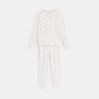 بيجاما قطعتين مخملية باللون الأبيض للفتيات